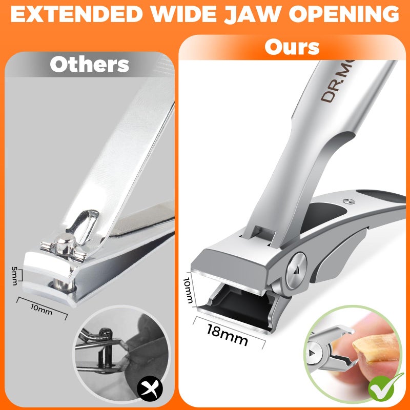 درمود مقص أظافر مستقيم للرجال، مقص أظافر قدم ألماني مريح مقاس 18 مم للأظافر السميكة لكبار السن ذوي الفك العريض، مقص أظافر طويل المقبض ذو حافة حادة للبالغين مع مبرد، هدية للرجال - Image 3